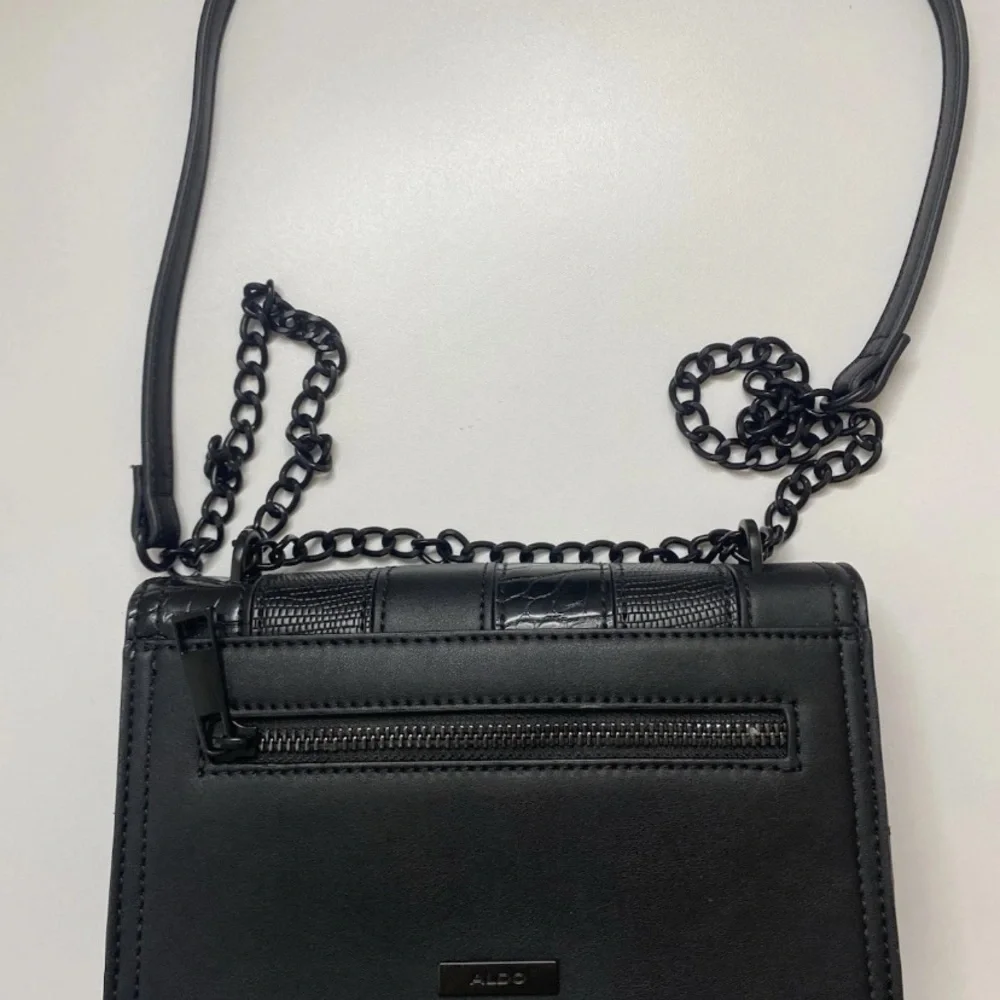 Aldo Small Faux Leather Black Crossbody Bag Chain Strap